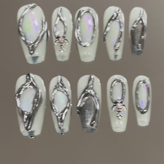 4. "Elegant White Chrome PressOn Coffin Nails for LongLasting Beauty"