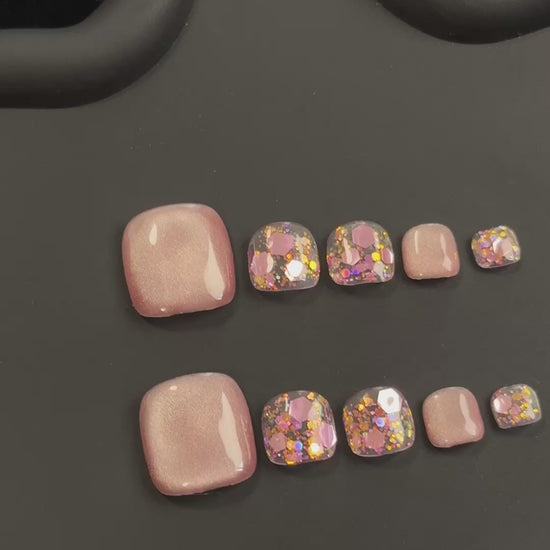 2. Short Square False Nail Ideas with a Sparkling Summer Look