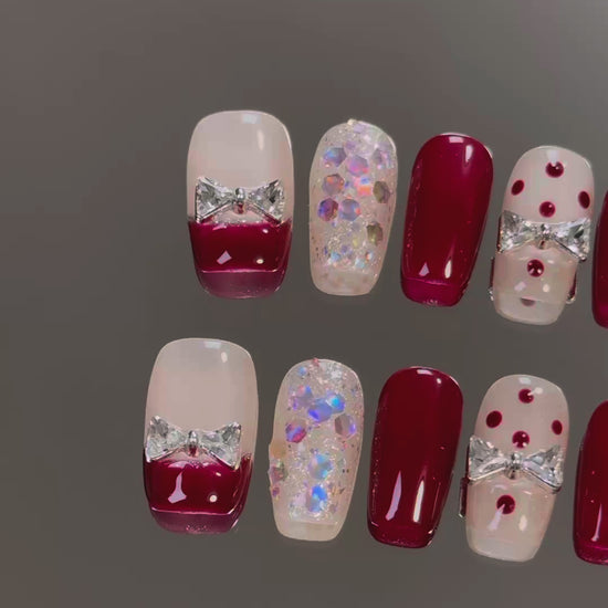 Product Video: Red Chrome Christmas Nails: Short Round Polka Dot Design