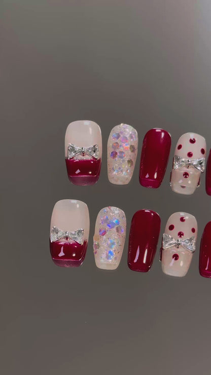 Product Video: Red Chrome Christmas Nails: Short Round Polka Dot Design