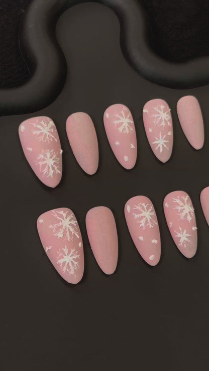 Product Video: Pink Chrome Snowflake Winter Nails