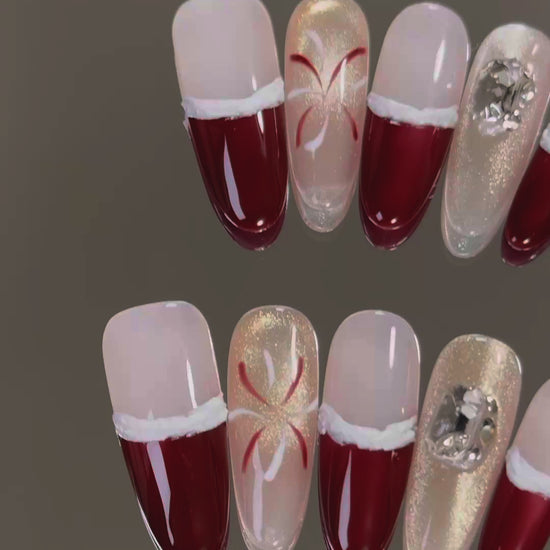 Product Video: Glittery Christmas French Almond Nails with Firework Pattern