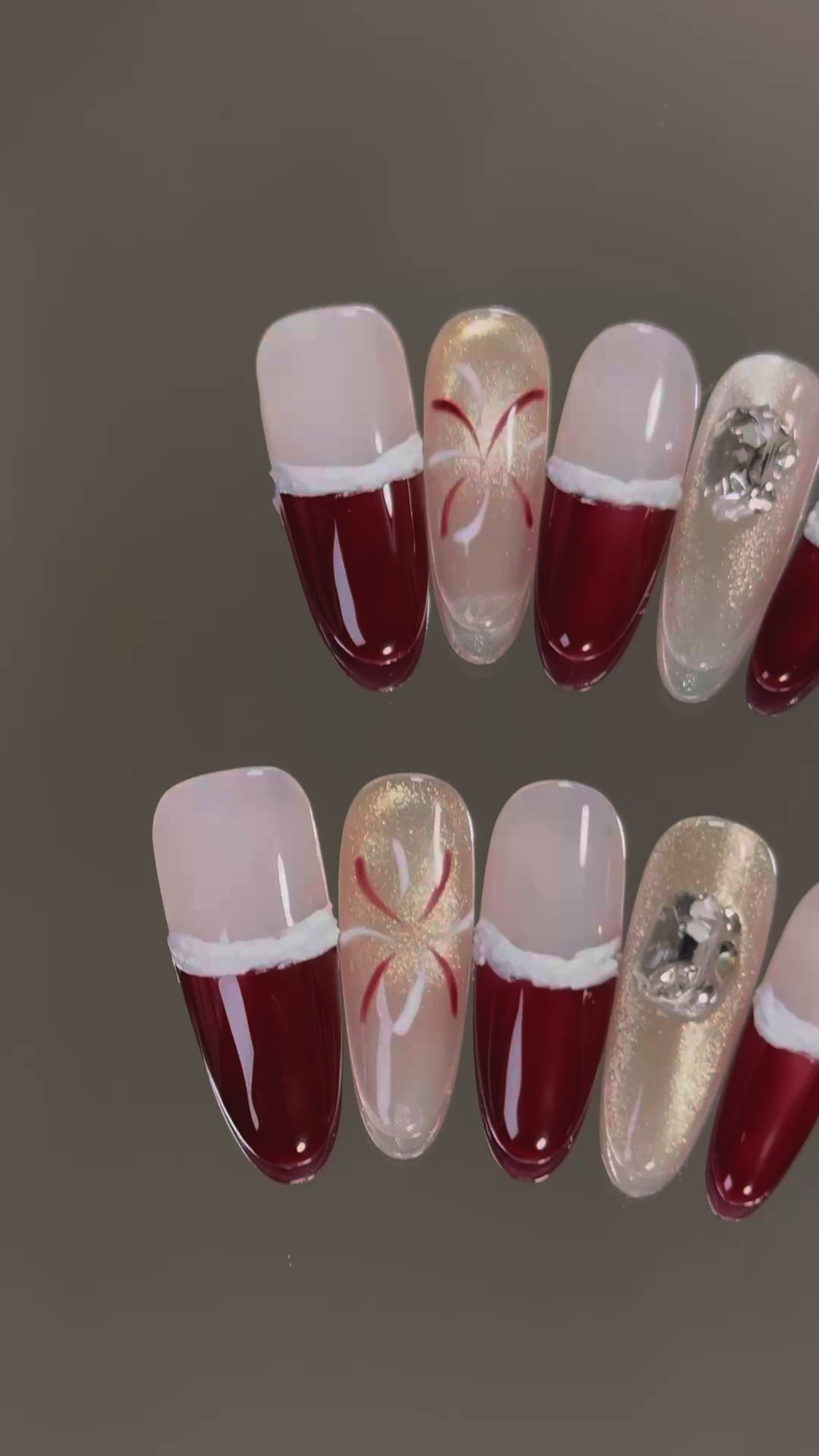 Product Video: Glittery Christmas French Almond Nails with Firework Pattern