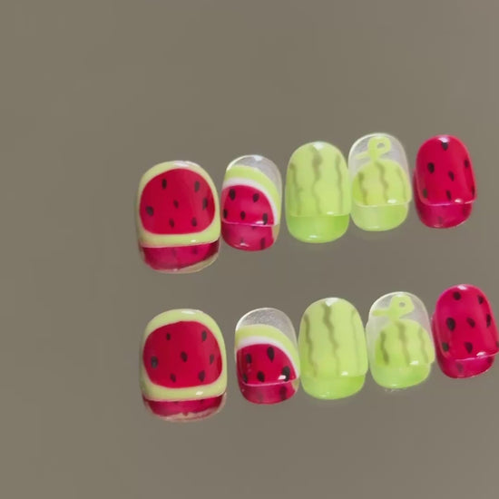 3. "Stylish KidFriendly Watermelon Nail Art  Quick PressOn Fun"