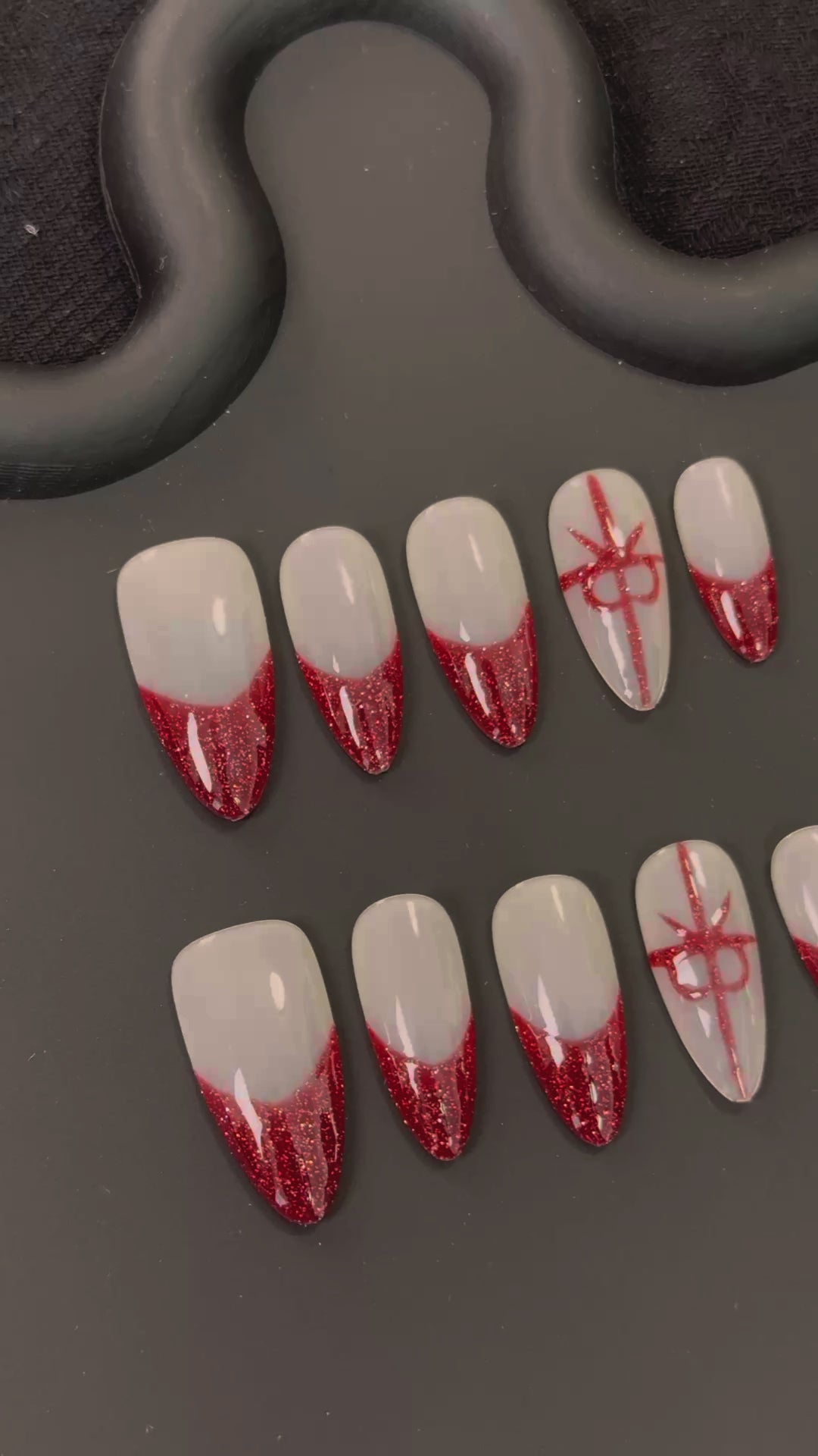 Product Video: Red Chrome BowAccented Almond Nails