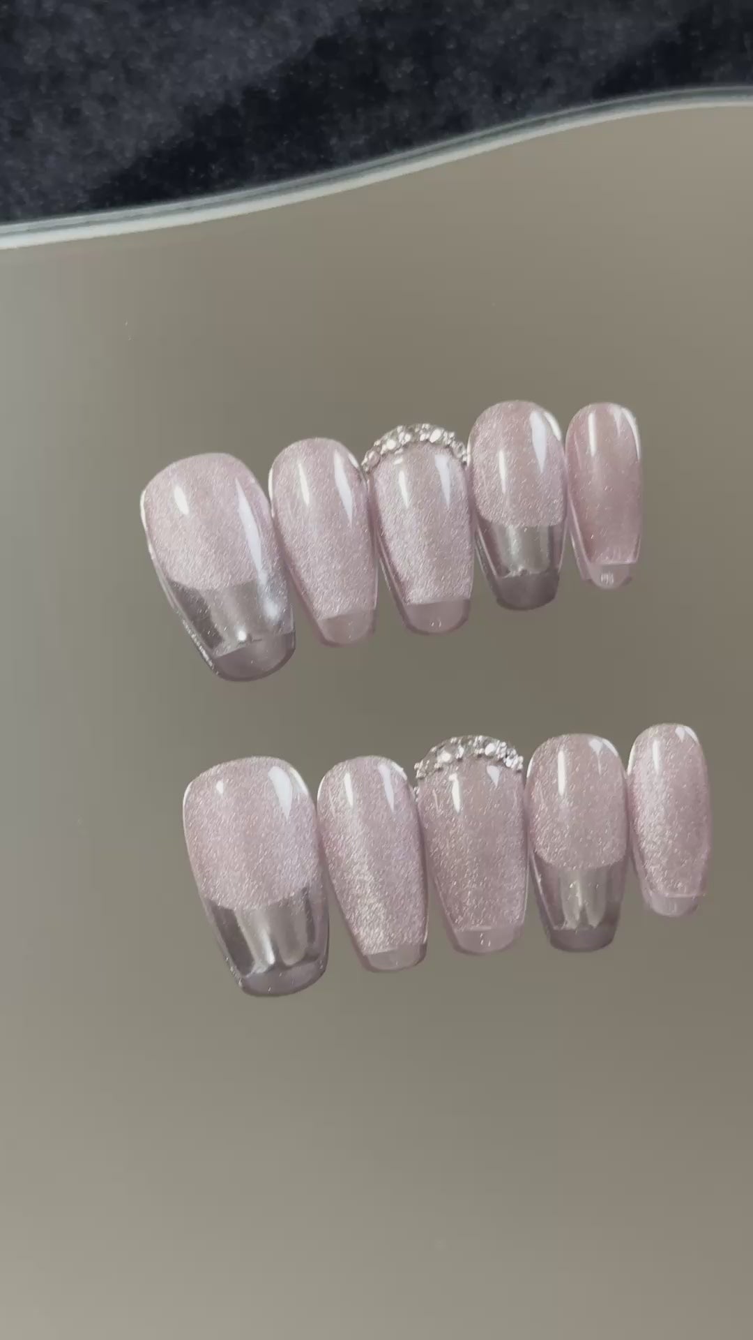 5. "Feminine Pink and White Coffin Nails with Cat Eye French Tips"