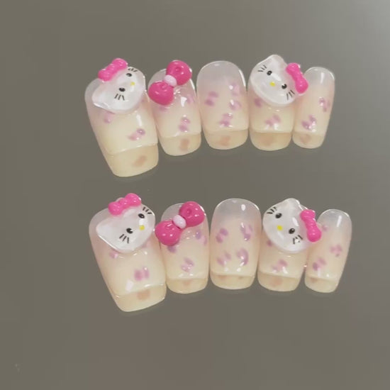 3. "Hello Kitty Themed Nail Art  Short Square PressOn Bows PDF"