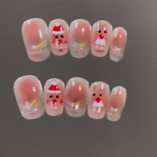 Product Video: Pink Santa Hat Nails: Cute Christmas Short Round