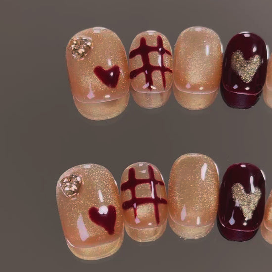 Product Video: Golden Glitter Red Heart Simple Winter Nails