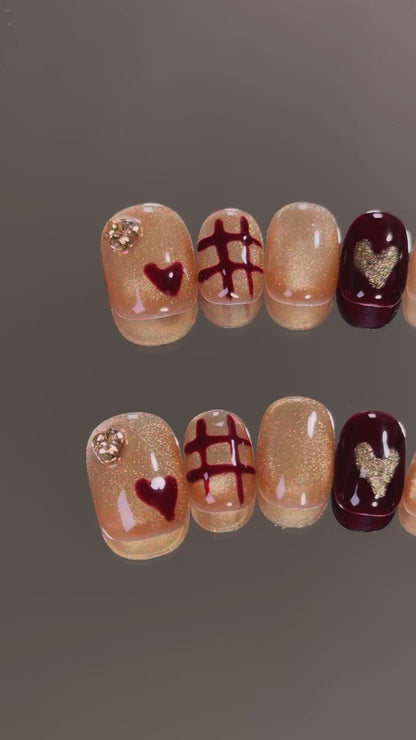 Product Video: Golden Glitter Red Heart Simple Winter Nails