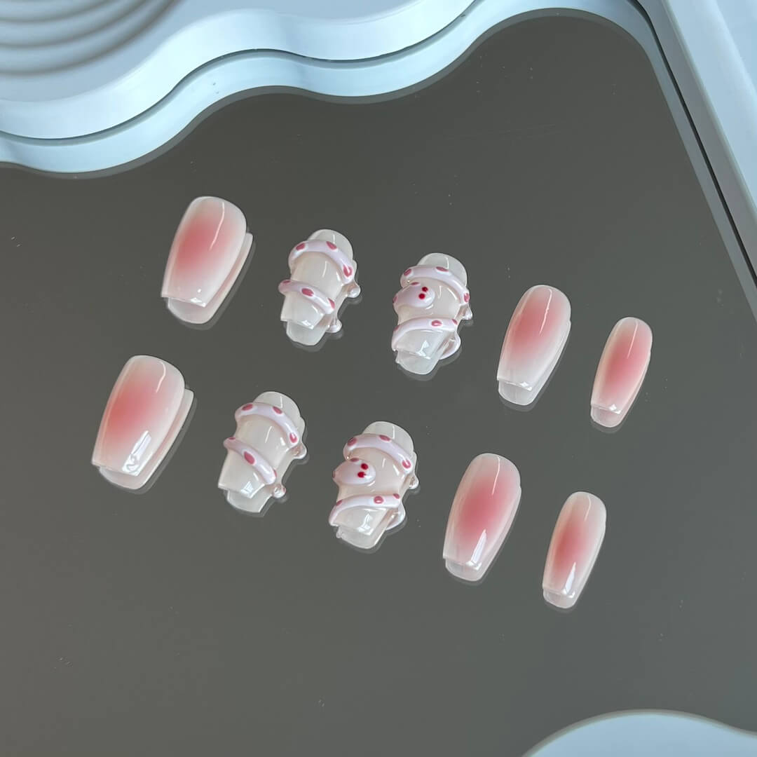 Blush Pink Snake Press on Nails Short Ombre Pink Coffin Cute Fake Nails