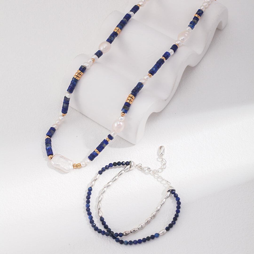 Baroque Pearls Silver Necklace Crystal Lapis Lazuli China Jewelry Sterling Silver Necklace