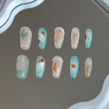 Libra Sign Nails Press on Nails Libra Handmade Nail Set Coffin Fake Nails Birthday Art Nails