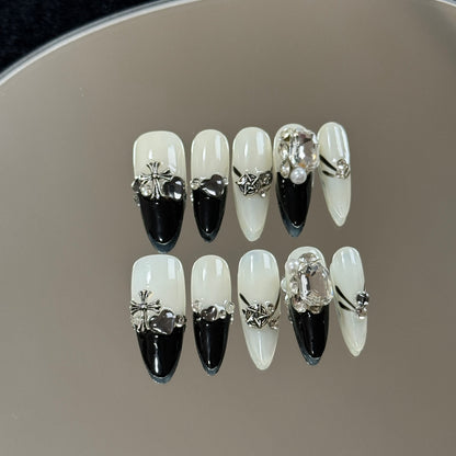 1. "Glamorous Black & White Diamond Pattern PressOn Nails with Almond Shape"