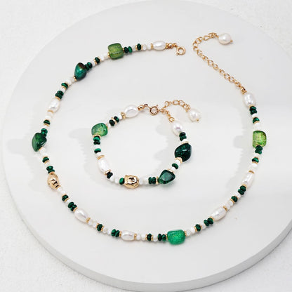 Elegant Pearl Agate Necklace| Sterling Silver Malachite Jewelry| Vintage Inspired