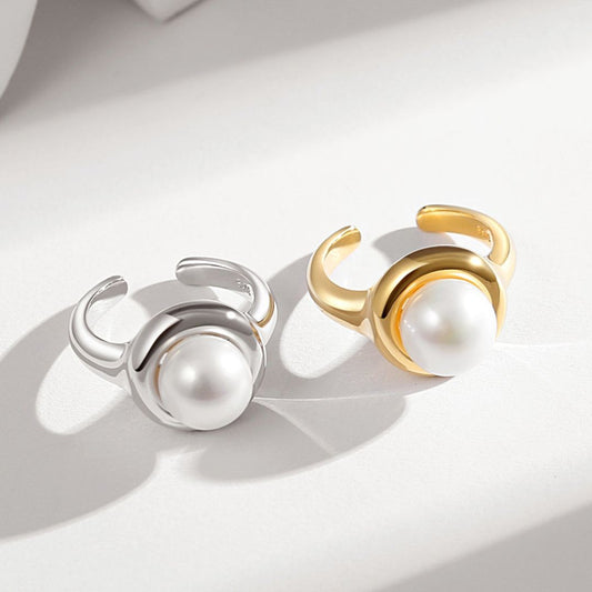 Elegant Pearl Finger Ring| 18K Gold Plated Adjustable Ring| Timeless Natural Pearl Jewelry