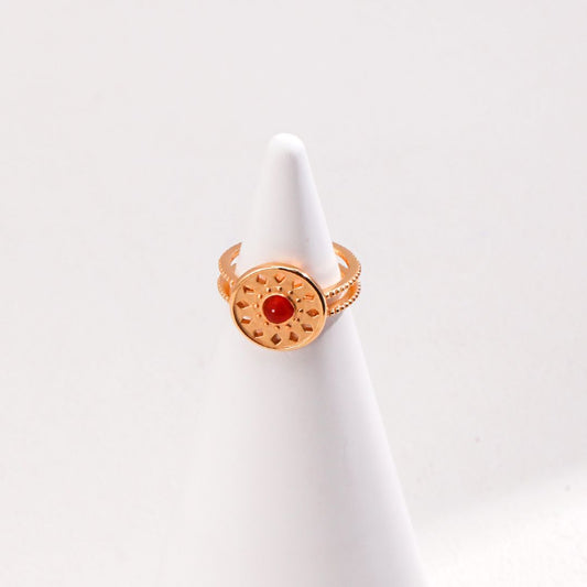 Roman Totem Sun Onyx Ring| 18K Gold Plated Silver Jewelry| Vintage Inspired Onyx Finger Ring