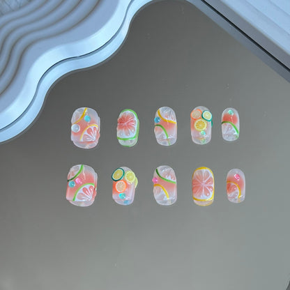 1. "Lemon themed acrylic presson nails for a vibrant summer look"